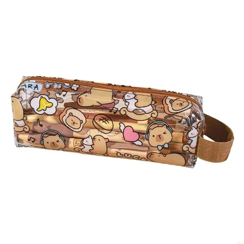 Estuches de lápices de capibara de dibujos animados, bonitos bolsos para bolígrafos, estuche de lápices con cremallera Kawaii, papelería para estudiantes, suministros escolares y de oficina, regalos