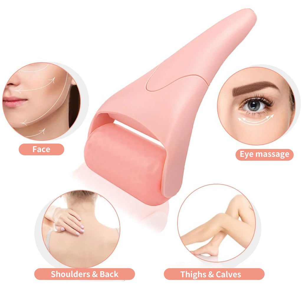1 masajeador con rodillo de hielo, palo de masaje con rodillo facial, cuidado de compresas de hielo, rodillo de compresa en frío, masajeador facial con mango de plástico