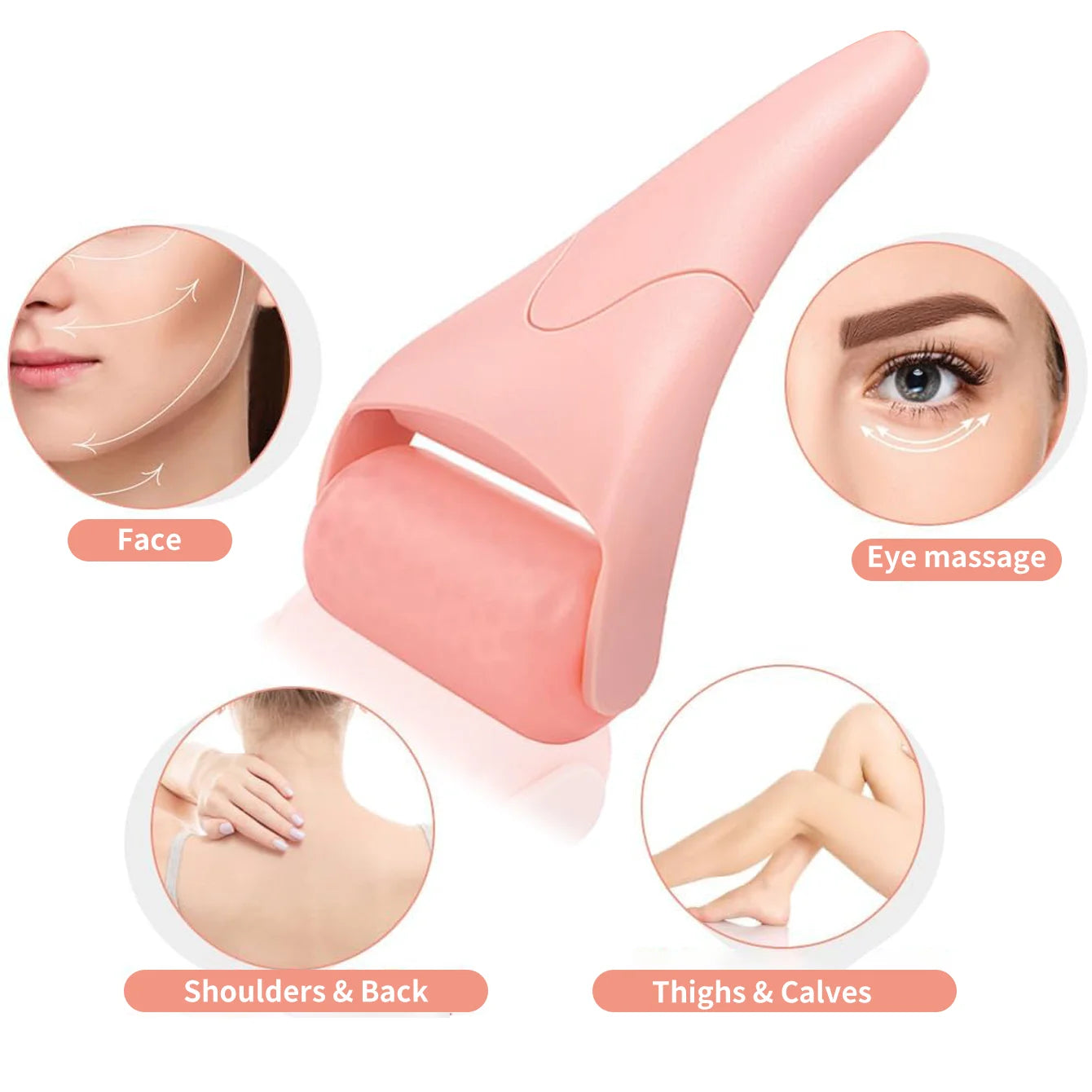 1 masajeador con rodillo de hielo, palo de masaje con rodillo facial, cuidado de compresas de hielo, rodillo de compresa en frío, masajeador facial con mango de plástico