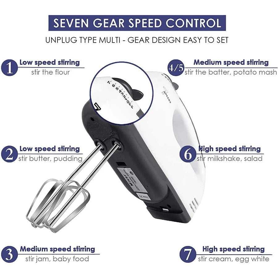 Mezcladora manual eléctrica de 7 velocidades, mezcladora automática portátil para mezclar huevos, crema y masa de pastelería
