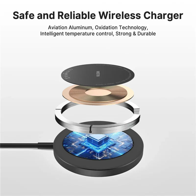 Cargador Inalámbrico Magnético Rápido con Doble Puerto USB, Mini Base de Carga para iPhone 17 16 15 14 13 12 Pro Max, Accesorio Universal para Teléfono