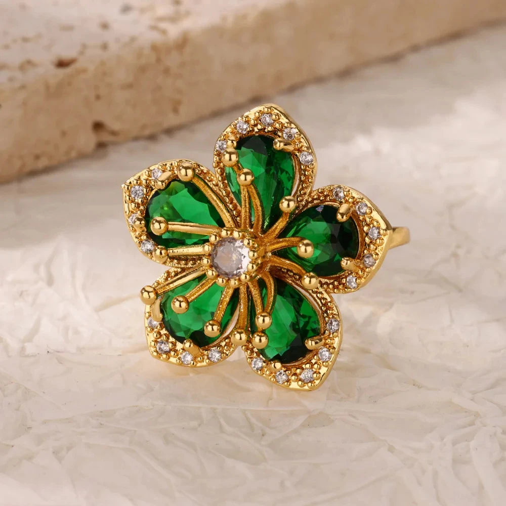 Anillos de acero inoxidable de lujo chapados en oro, piedra colorida, anillo de corazón de cristal de circón para mujer, joyería Bohemia de boda, regalo de Navidad