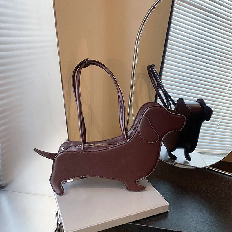Bolso de hombro tridimensional de perro salchicha, bolso Retro de cuero PU con diseño de bolso para axila para mujer, bolso de viaje de tendencia