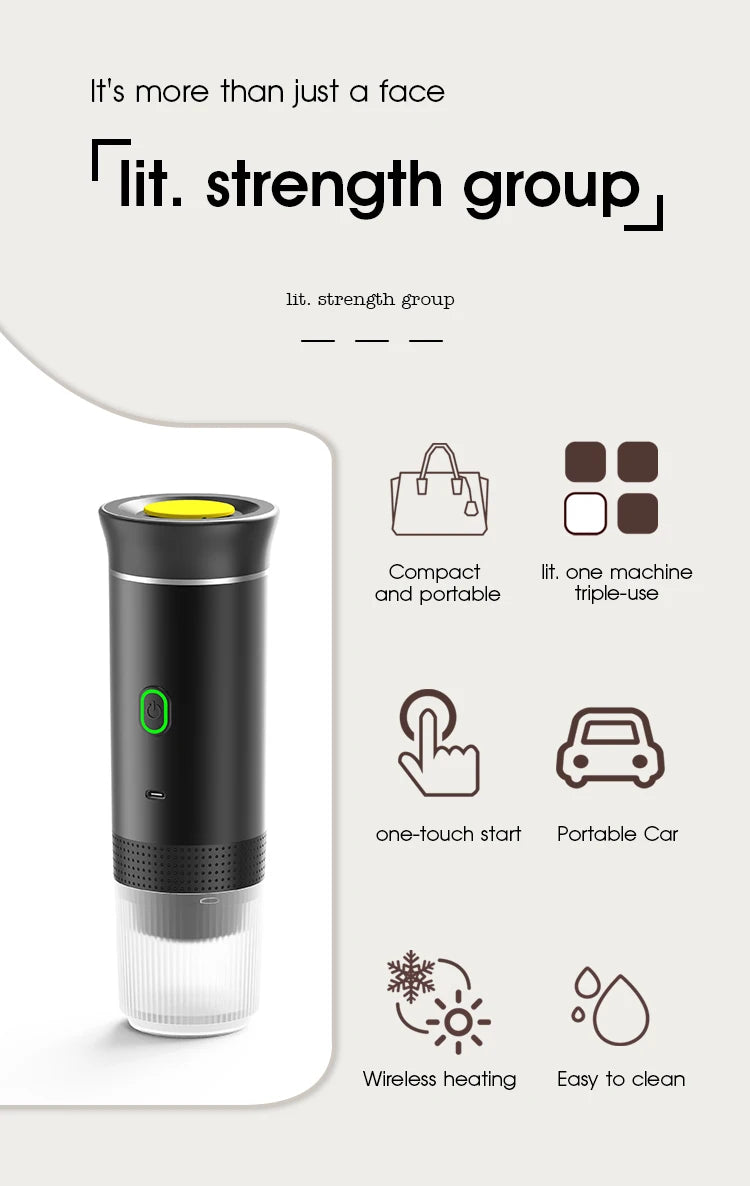 Cafetera Espresso portátil eléctrica inalámbrica para coche y hogar, cafetera para acampar, cafetera de viaje en polvo con cápsula 3 en 1