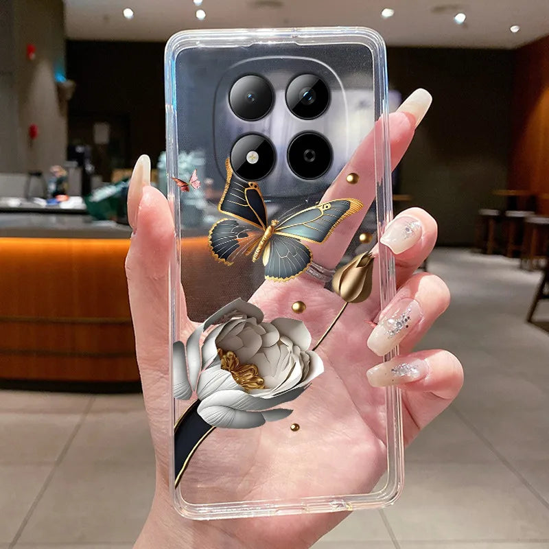 Funda para Teléfono Xiaomi Redmi Note 15 Pro 4G, Carcasa Protectora con Diseño de Lazo de Mariposa, Transparente, de Silicona TPU Suave