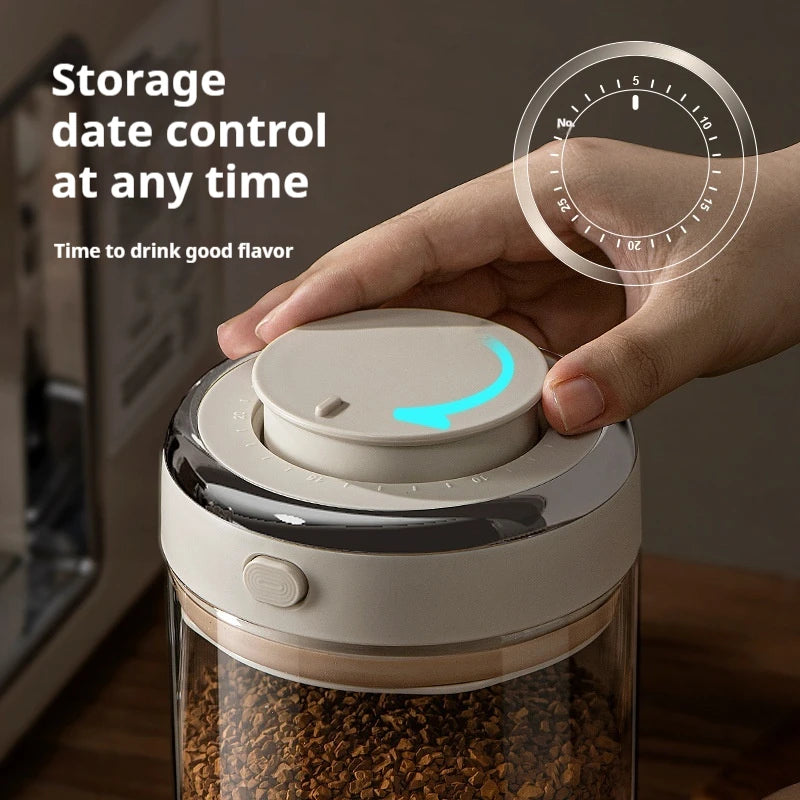 Tarro sellado al vacío de granos de café de calidad alimentaria con rastreador de fecha y contenedores de almacenamiento con válvula de ganado para granos, refrigerios, azúcar y té