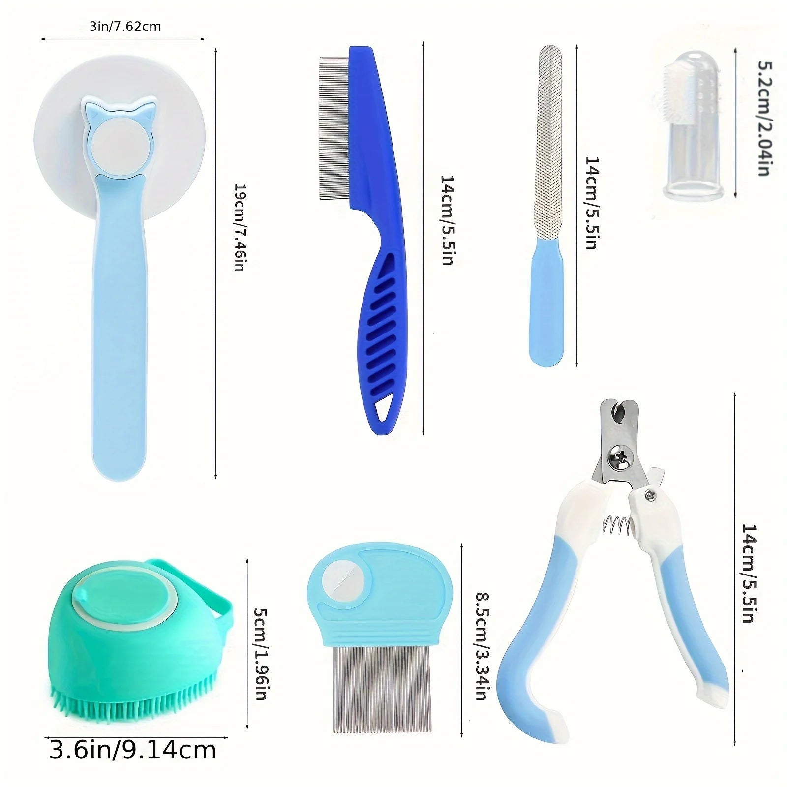 Kits de cuidado de cepillos para gatos, peine para pulgas, cepillo de baño para champú para mascotas, cepillo para quitar mascotas, cepillo de dientes de silicona, 8 Uds.