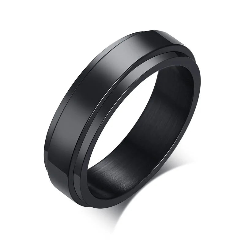 Anillo giratorio personalizado para hombres y mujeres, banda de boda giratoria de acero inoxidable de 6mm, anillo de cola masculino con inicial de fecha y nombre personalizado