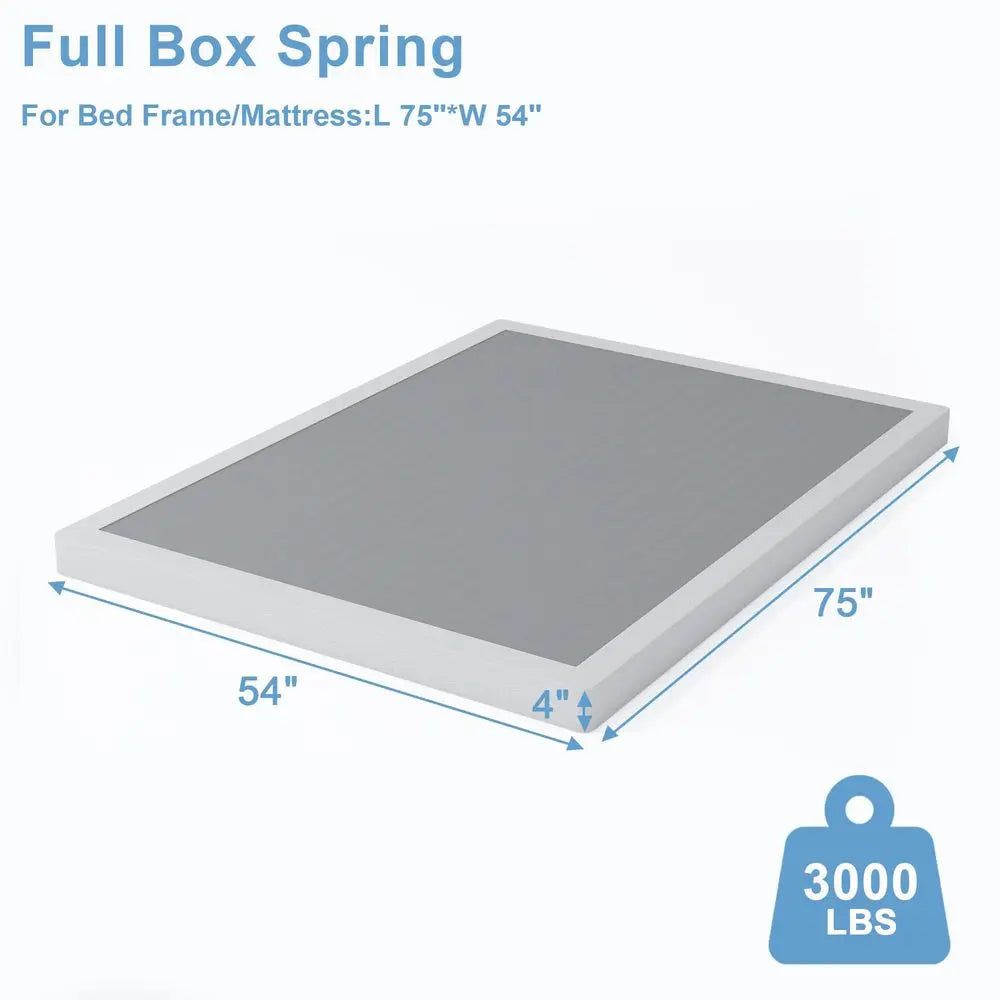 Somier de Caja Completo, Somier de Caja de Perfil Alto de 4 Pulgadas para Cama Matrimonial, Base de Colchón con Marco de Metal Reforzado