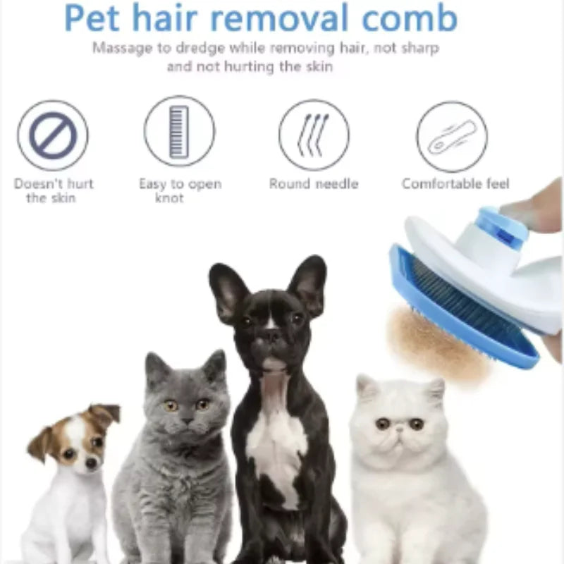 Nuevo peine de masaje para mascotas, cepillo para peinar el pelo, eliminación fácil con un clic del pelo inferior de gatos y perros para el aseo.
