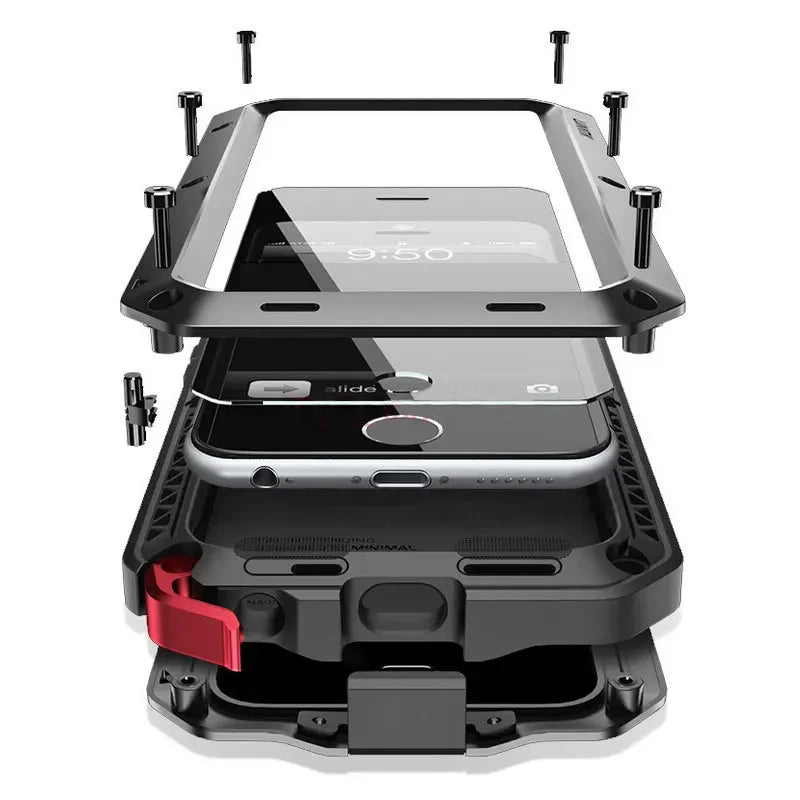 Funda protectora Armor resistente para iPhone 16 7 8 Plus XR Xs 11 12 13 15 16 Pro Max 14 Plus SE 360 cubierta de tanque de Metal a prueba de golpes