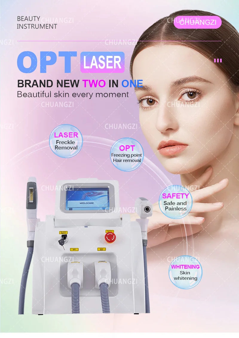 Máquina Láser IPL 2 en 1 para Eliminación de Tatuajes, Certificación CE, Máquina de Depilación Láser OPT ND YAG