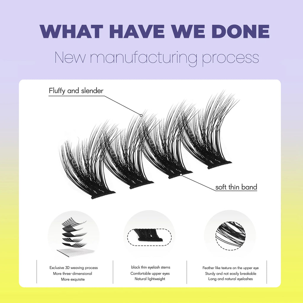 GROINNEYA grupos de pestañas pestañas de gato extensiones de pestañas individuales tenues volumen grupos esponjosos pestañas DIY maquillaje de pestañas