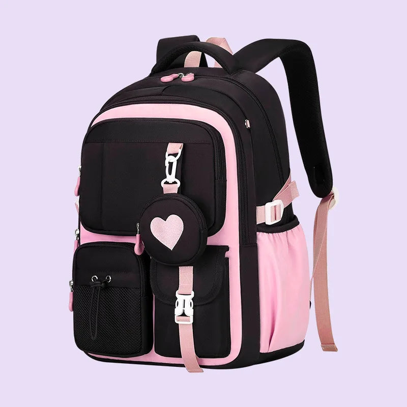 Mochila escolar con estampado de amor, estuche para lápices, bolsa de almuerzo, juego de tres piezas, tela de nailon impermeable, mochila de moda para niños, niñas y adolescentes.