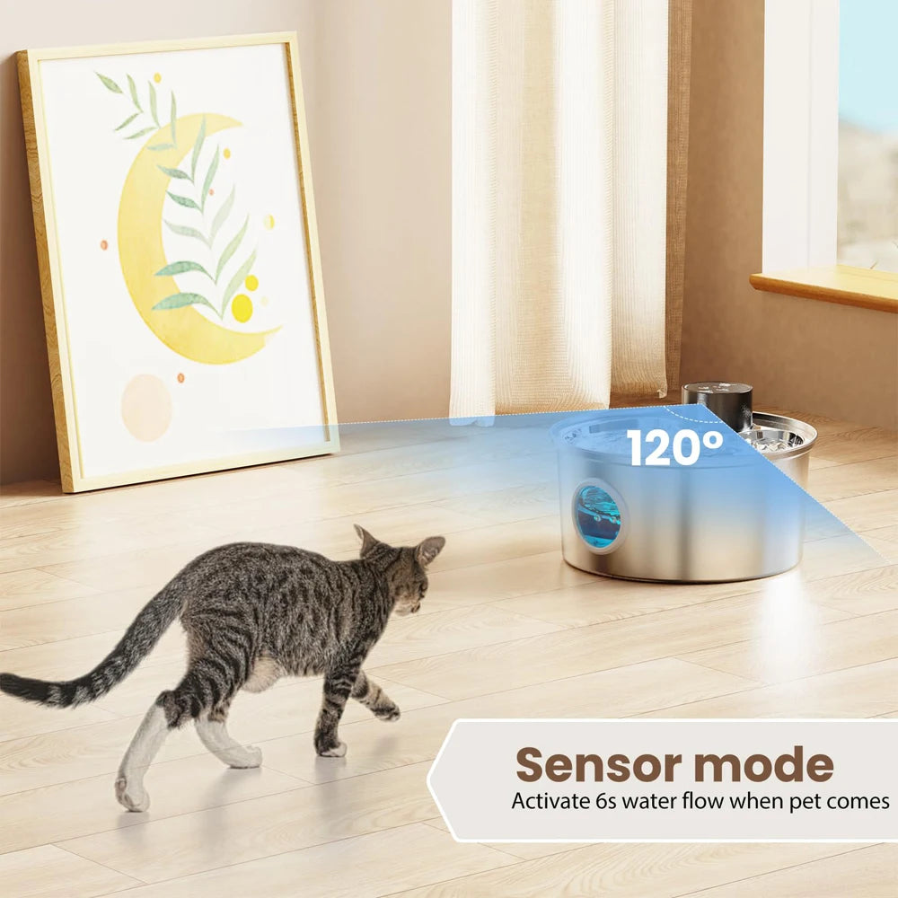 Fuente de agua para gatos con recarga de 3,2l, 5V, USB, Sensor automático, fuente de agua para perros y gatos de acero inoxidable, múltiples cuencos para beber para mascotas