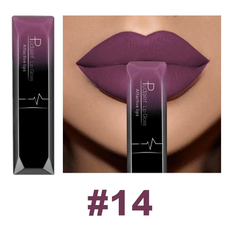 Lápiz labial líquido mate resistente al agua brillo de labios de larga duración tinte Sexy rojo desnudo púrpura lápices labiales metálicos cosméticos de maquillaje