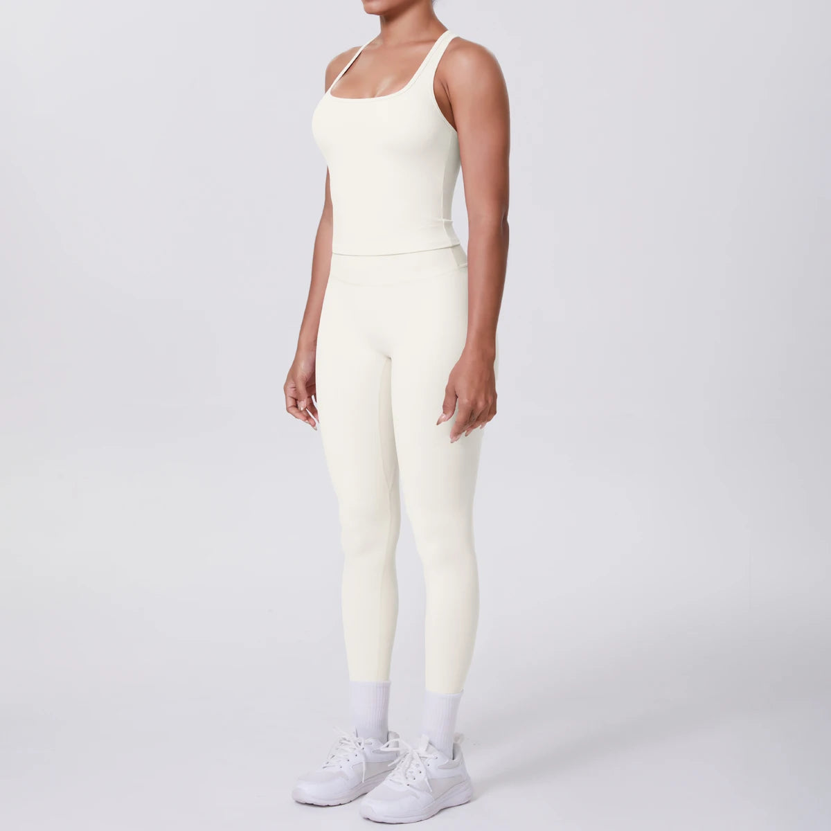 Hamidou - Conjunto de yoga de 2 piezas para mujer: leggings de fitness de secado rápido con efecto push-up y top deportivo con espalda en I de color liso.