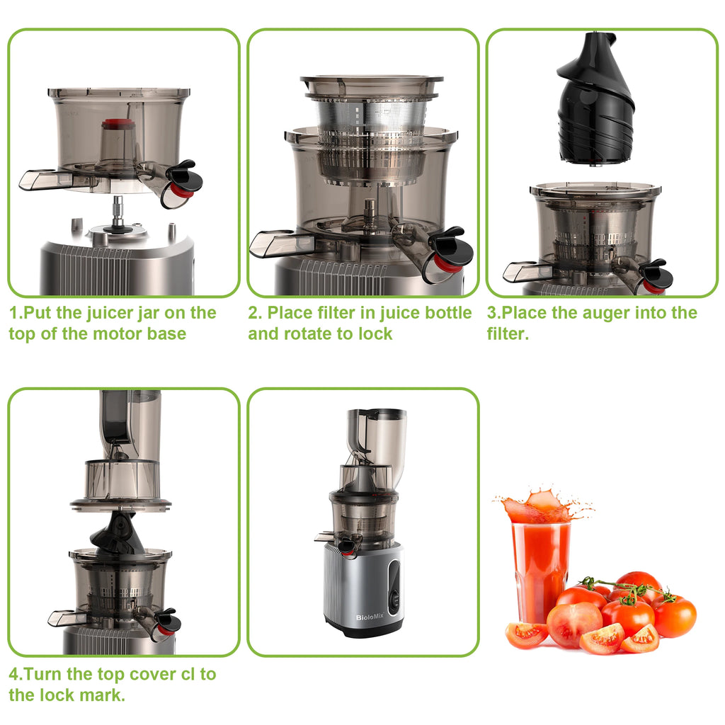 BioloMix-exprimidor de prensa en frío con conducto de alimentación de 78mm, potente Motor de 200W, 40-65RPM, Extractor de zumo de masticulación lenta, se adapta a frutas completas