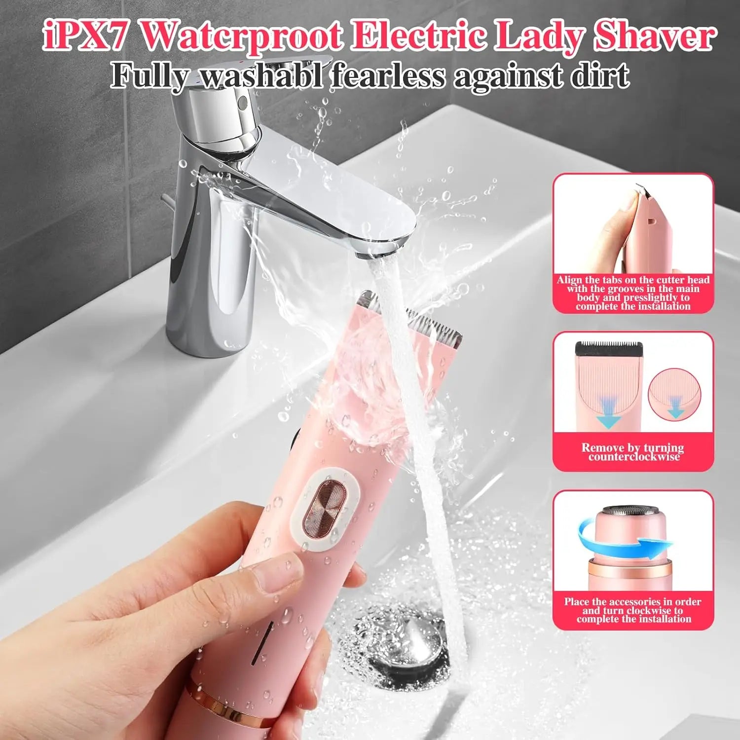 Maquinillas de afeitar eléctricas para mujer, Afeitadora eléctrica 2 en 1 para recortador de vello púbico IPX7, resistente al agua, uso húmedo y seco, Afeitadora de Bikini para el cuerpo