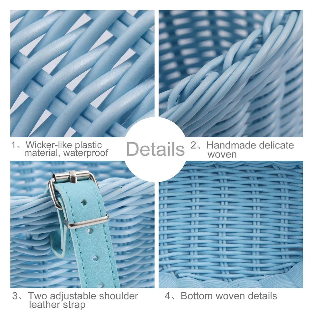 Cesta de bicicleta con manillar frontal, cesta de bicicleta tradicional multifunción, cesta de bicicleta tejida a mano impermeable para niños