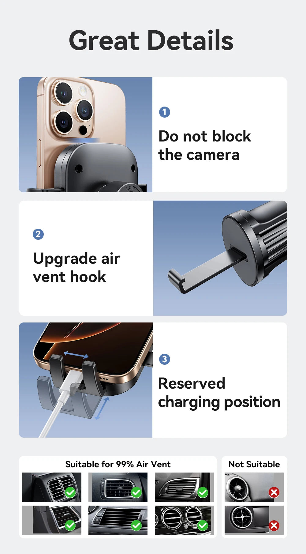 Joyroom Soporte para teléfono para automóvil 360 °   Soporte para teléfono con rotación de ventilación de aire para coche, soporte Universal para teléfono móvil manos libres para teléfonos de 4,7-6,9 pulgadas
