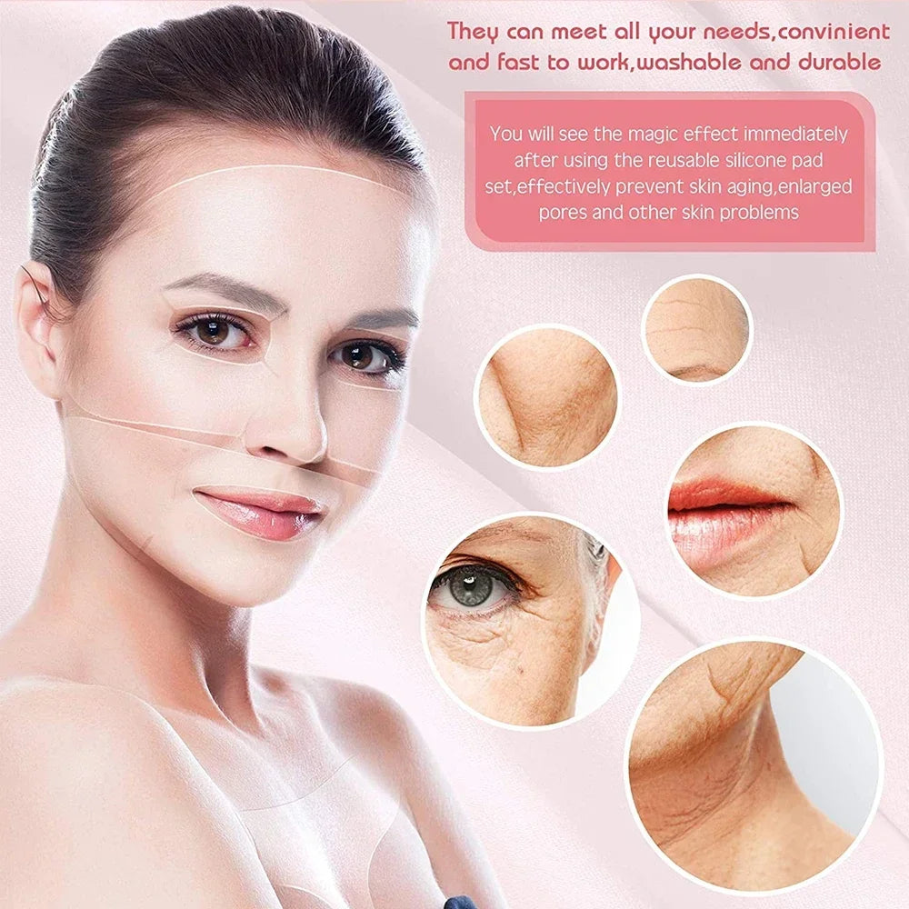 Parches de silicona 2 en 1 para la cara y el cuello, antiarrugas, para suavizar la piel del rostro y el pecho, herramientas para el cuidado de la piel.