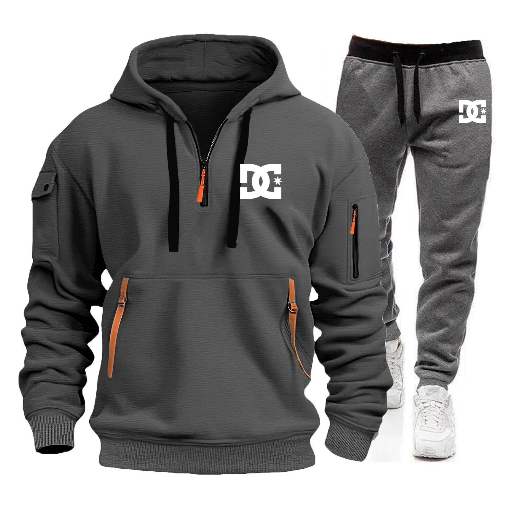 2025 Nuevo conjunto informal de otoño e invierno para hombre, sudadera con capucha y pantalones para correr para hombre al aire libre a la moda, conjunto de 2 piezas