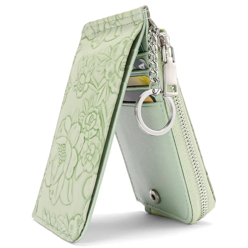 Monedero con cremallera para mujer con diseño en relieve de llavero, múltiples ranuras para tarjetas, billetera de gran capacidad, accesorios de moda