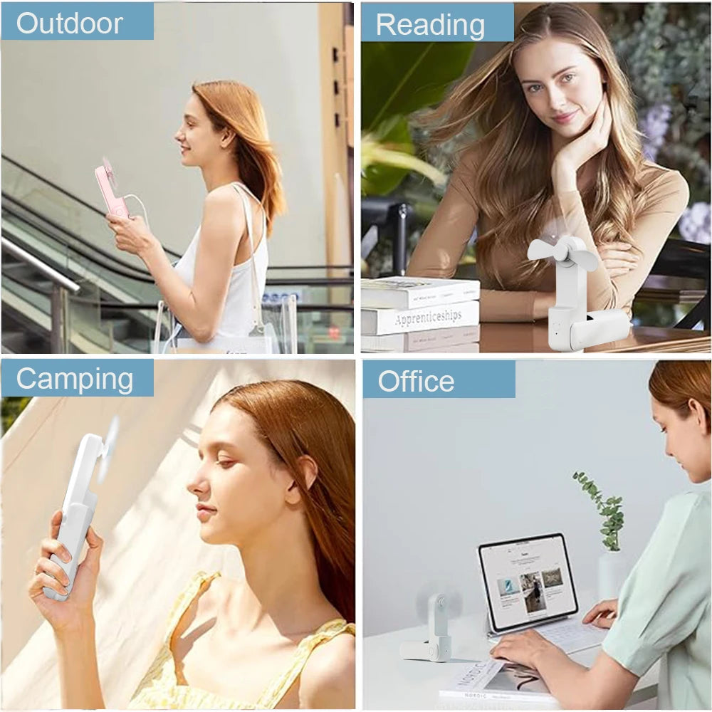 Mini ventilador de mano portátil, pequeño ventilador de bolsillo, batería recargable por USB, ventilador de mano de refrigeración plegable, Mini ventilador USB con Banco de energía
