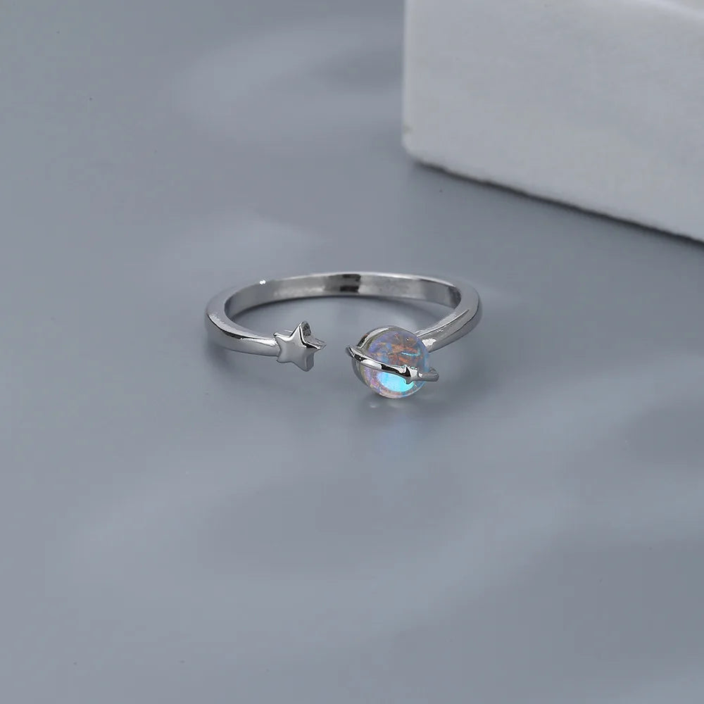 Anillo de Ópalo de Plata de Ley 925 para Mujer, Ajustable, para el Dedo Índice, Diseño Simple y Elegante, Joyería de Alta Gama, Regalo
