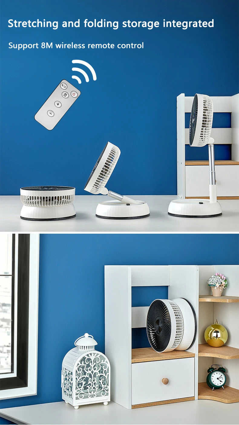 Ventilador de pie oscilante portátil con mando a distancia, ventilador de escritorio plegable, ventilador de Pedestal con batería recargable para acampar