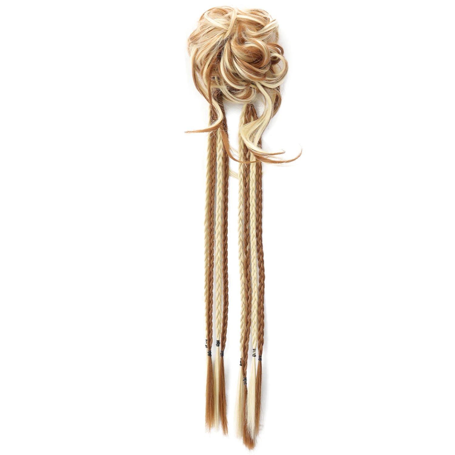 Postizo de Cabello Sintético para Moño Despeinado, Rubio y Castaño, Estilo Y2K, Trenza Desordenada y Rizada, Banda Elástica para el Cabello, Piezas de Cabello Falso para Mujer