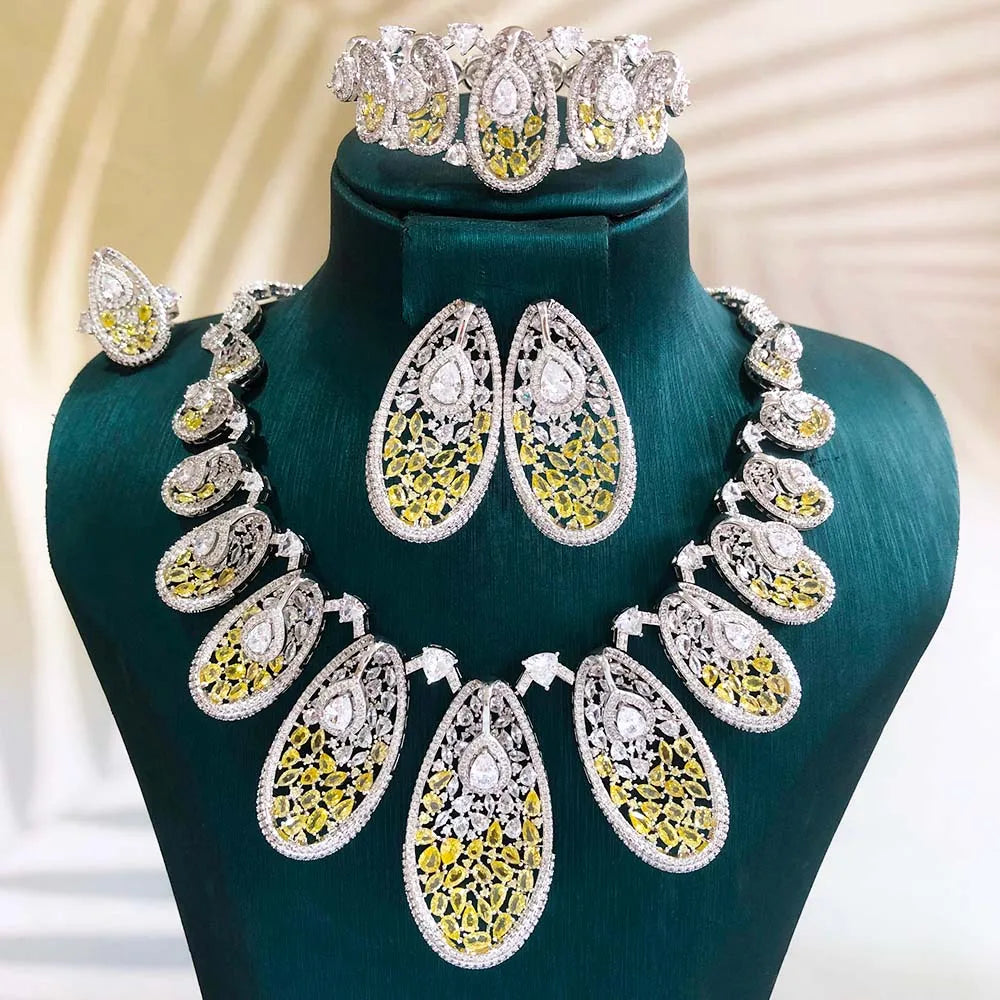 GODKI Nuevo Conjunto de Joyería de Alta Gama con Circonita Azul India para Mujer, Set de Collar y Pendientes para Boda, Collar Nupcial de Circonita Cúbica Estilo Dubái 2026