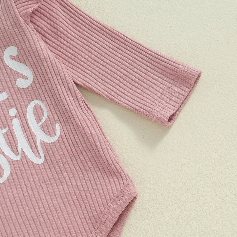 Conjunto de 3 piezas para niñas de 0 a 12 meses, pelele con volantes y manga larga con estampado de letras, Tops, pantalones largos, trajes con banda para el pelo