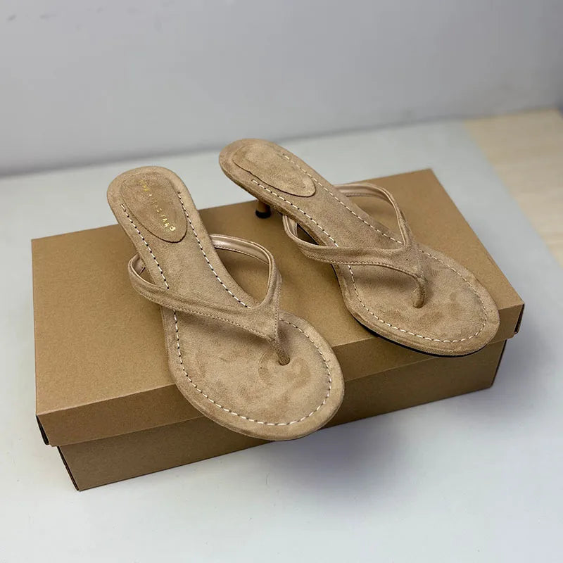 Sandalias de tacón fino para mujer, estilo chanclas, con punta redonda, para primavera y verano