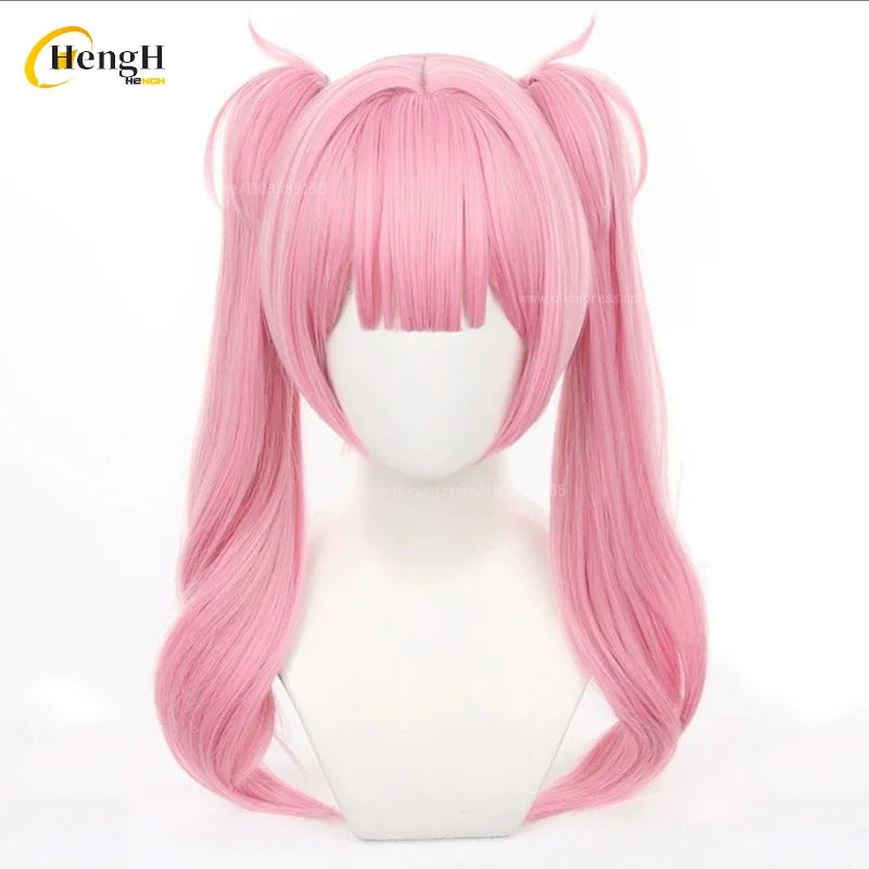 En Stock Anime LI TIANXI pelo sintético largo 55cm Rosa doble cola de caballo Cosplay Anime peluca pelo resistente al calor pelucas de fiesta + gorro de peluca