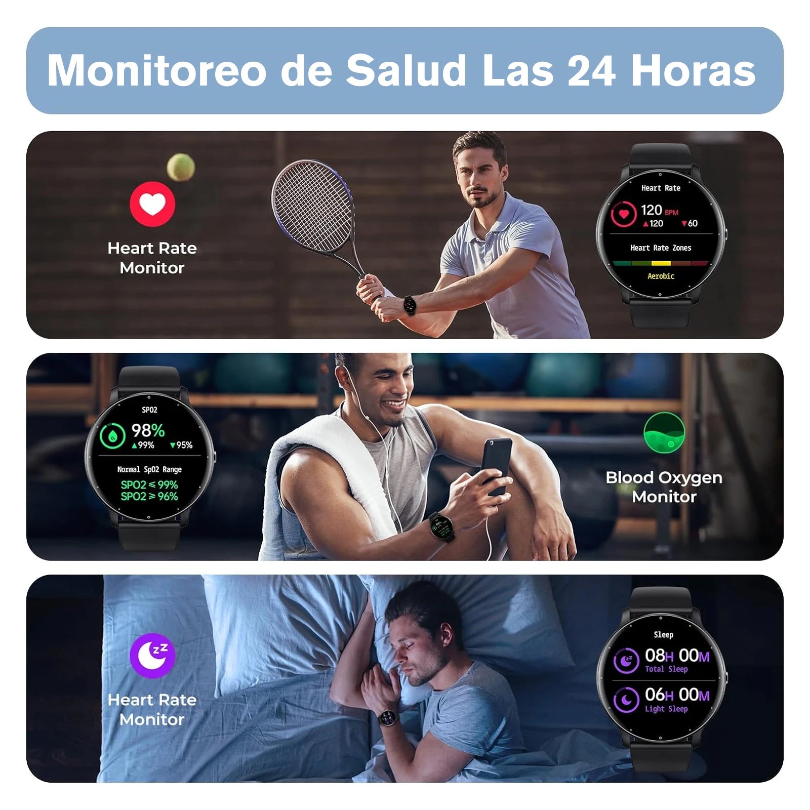 Música dos auriculares reloj inteligente hombres Bluetooth Monitor de salud reloj inteligente deportivo