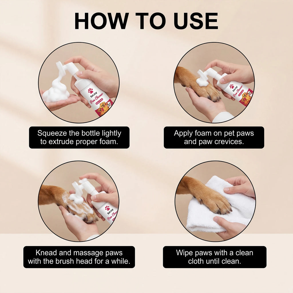Espuma Limpiadora de Patas para Perros y Gatos de 100 ml con Cepillo, Limpieza Profunda y Rápida, Sin Enjuague, Hidratante, Aroma Fresco, Limpiador para Mascotas