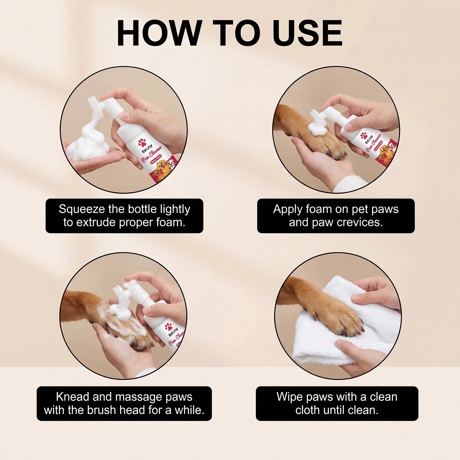 Espuma Limpiadora de Patas para Perros y Gatos de 100 ml con Cepillo, Limpieza Profunda y Rápida, Sin Enjuague, Hidratante, Aroma Fresco, Limpiador para Mascotas
