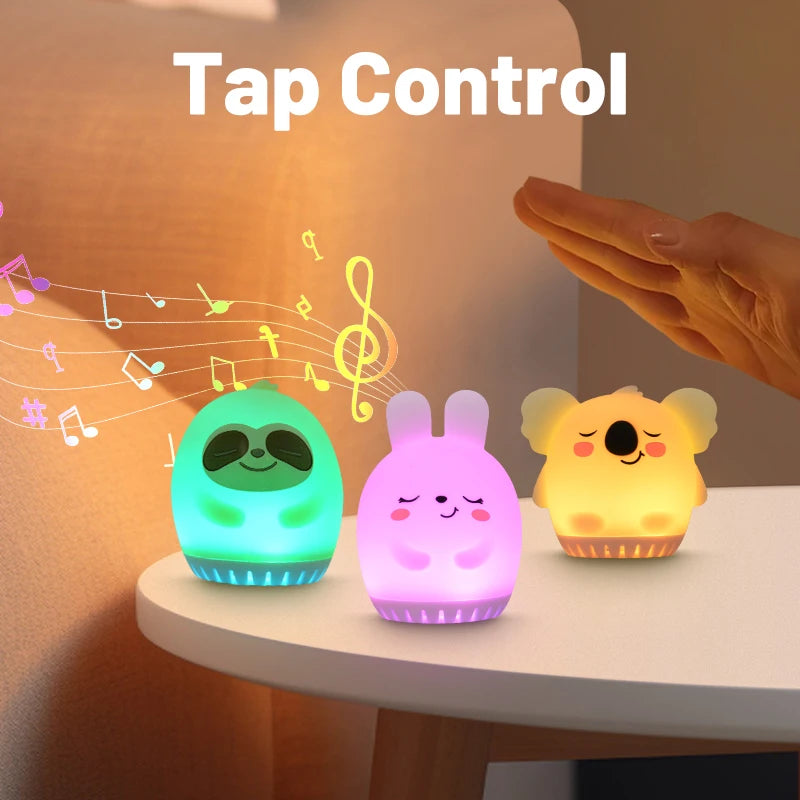 Mini máquina de ruido blanco de conejo bonito, luz LED nocturna, 20 música calmante para bebés, ayuda para dormir, lámpara de palmas de silicona para niños y niños
