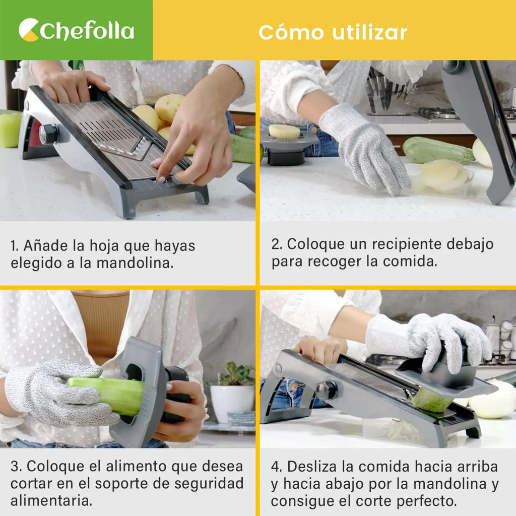 Picador de Verduras, Cortador Multiusos de Acero Inoxidable con Ajustes Regulables, Cepillo de Limpieza y