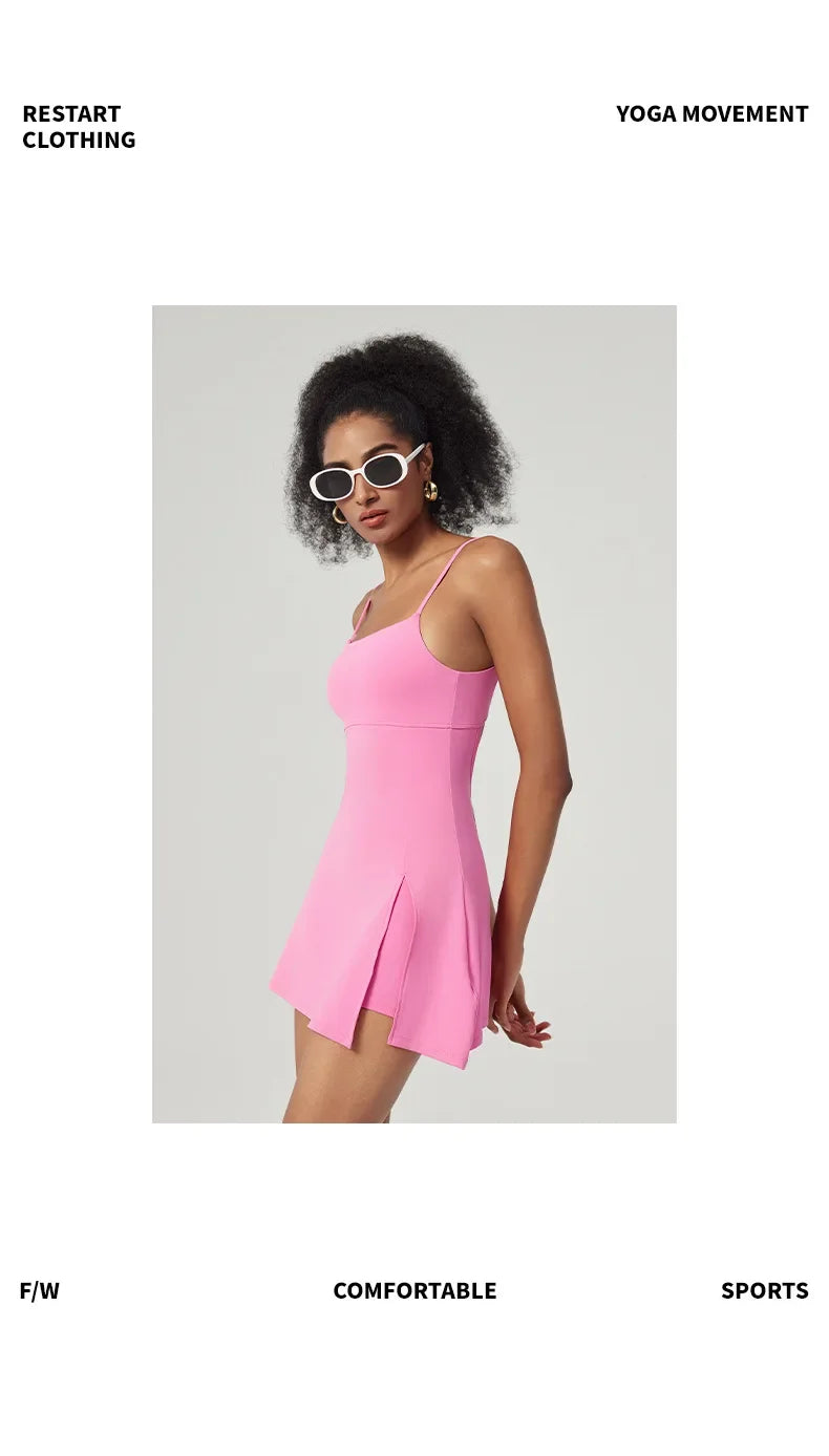 Vestido de tenis moderno SharpStar para mujer con pantalones cortos, vestido deportivo para bádminton y golf con almohadillas en el pecho, conjunto deportivo ajustado con abertura, vestido deportivo.