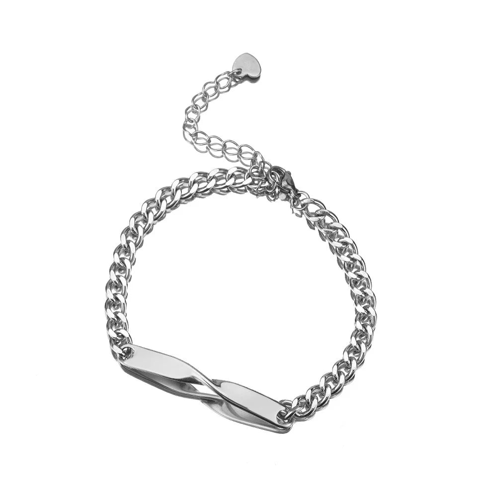 Pulsera Mobius Personalizada con Nombre Grabado para Hombre y Mujer, Pulsera de Acero Inoxidable con Nombre y Fecha Personalizados, Joyería DIY para Parejas, Regalo
