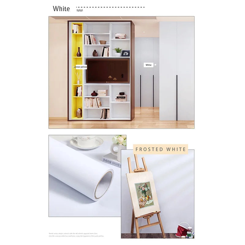 Película decorativa autoadhesiva impermeable de PVC, papel tapiz para dormitorio reacondicionado, calcomanía para habitación de niños, muebles antiguos, pegatinas de pared de Color puro