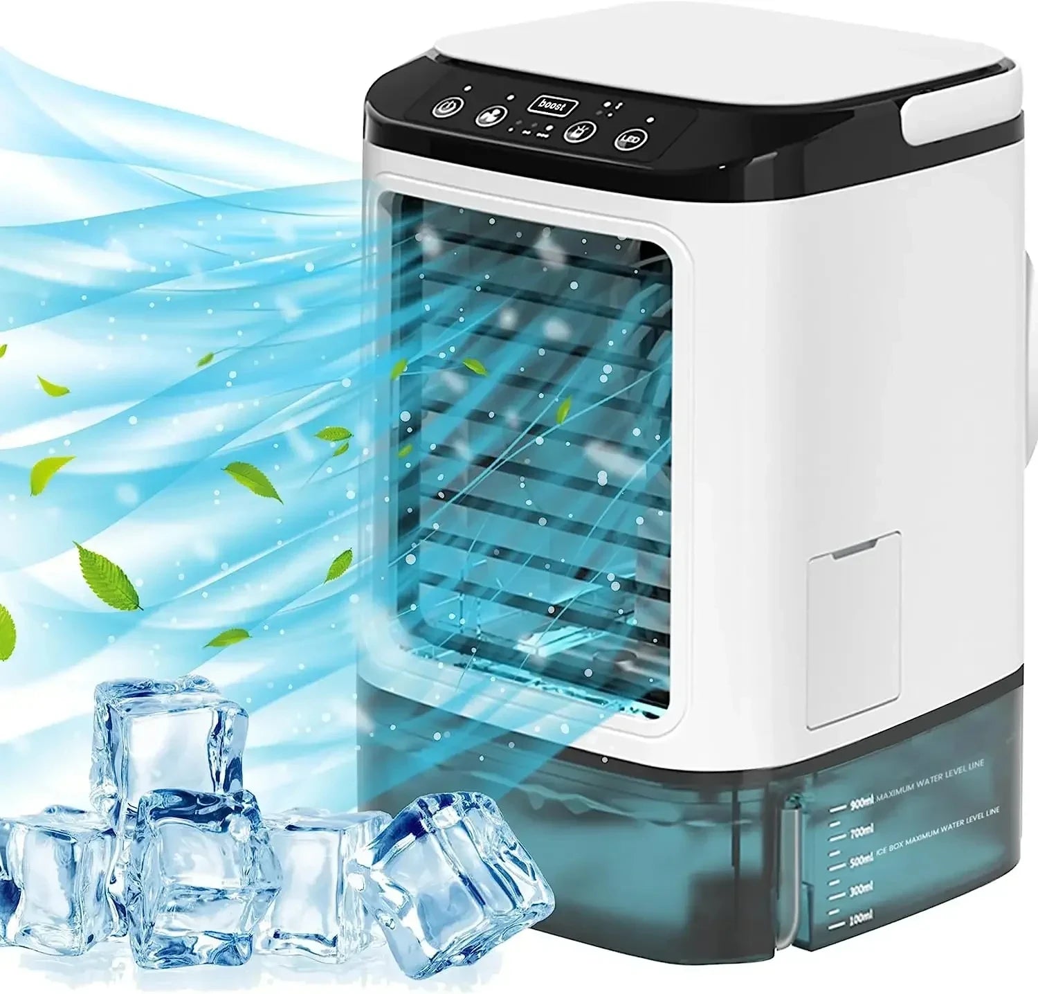 Ventilador Portátil con Aire Acondicionado HOMEFISH, Ventilador de Escritorio con Doble Pulverización Ultrasónica, 3 Velocidades, Silencioso, Enfriador de Aire, Luz Nocturna, Ventilador Eléctrico