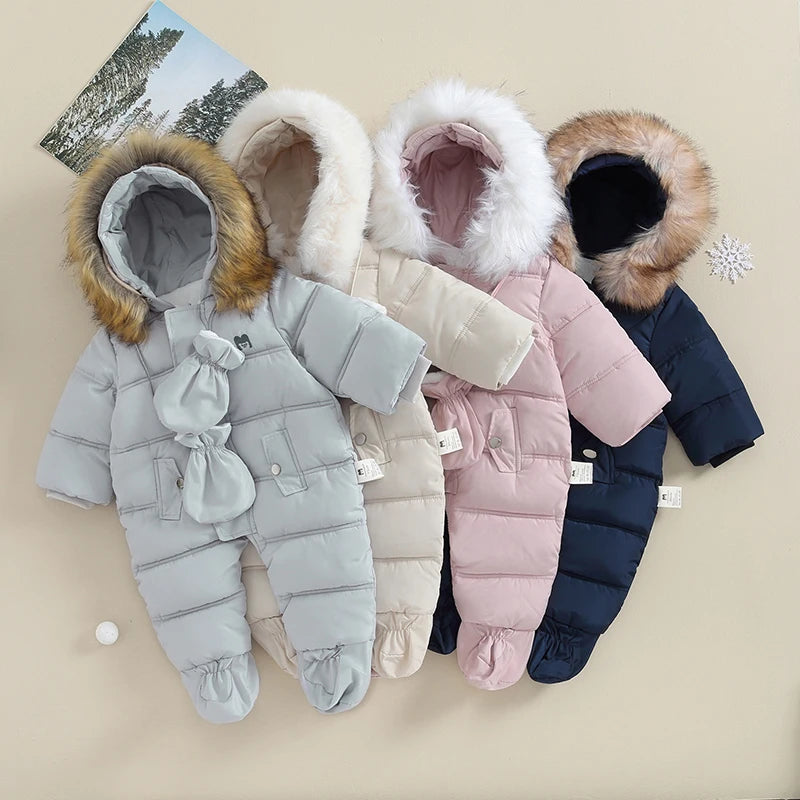 Traje de nieve de invierno para bebé de 0 a 24 meses, mono, abrigo, pelele, prendas de vestir cálidas, mono con capucha para niños y niñas