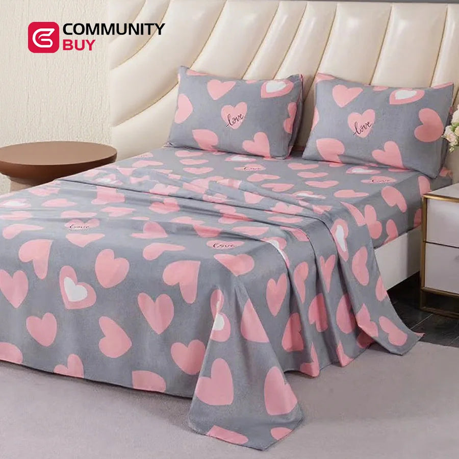 Set de ropa de cama lavable con estampado de corazones, 3/4 piezas: hoja, funda de edredón, fundas de almohada. Para camas individual, doble, extragrandes. Suave y cómodo.