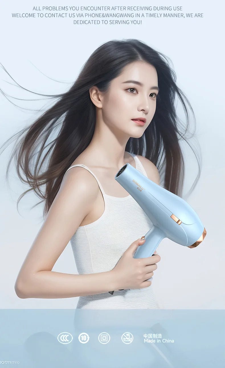 Secador de Pelo de Secado Rápido en 11 Segundos con Núcleo de Cobre Puro, Cuidado del Cabello con Iones Negativos y Luz Azul de Alta Velocidad, Secador de Pelo Profesional para el Hogar