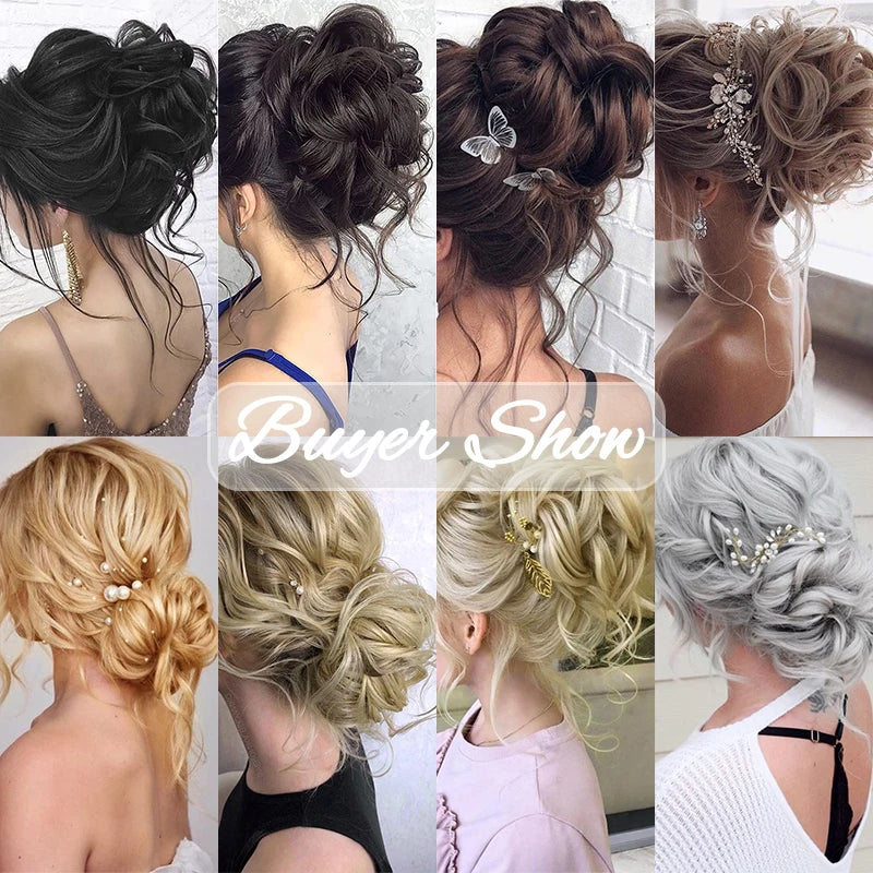 AZQUEEN moño de pelo sintético moño Natural gris desordenado banda para el cabello rizado elástico Scrunchy piezas de cabello falso para mujeres horquillas