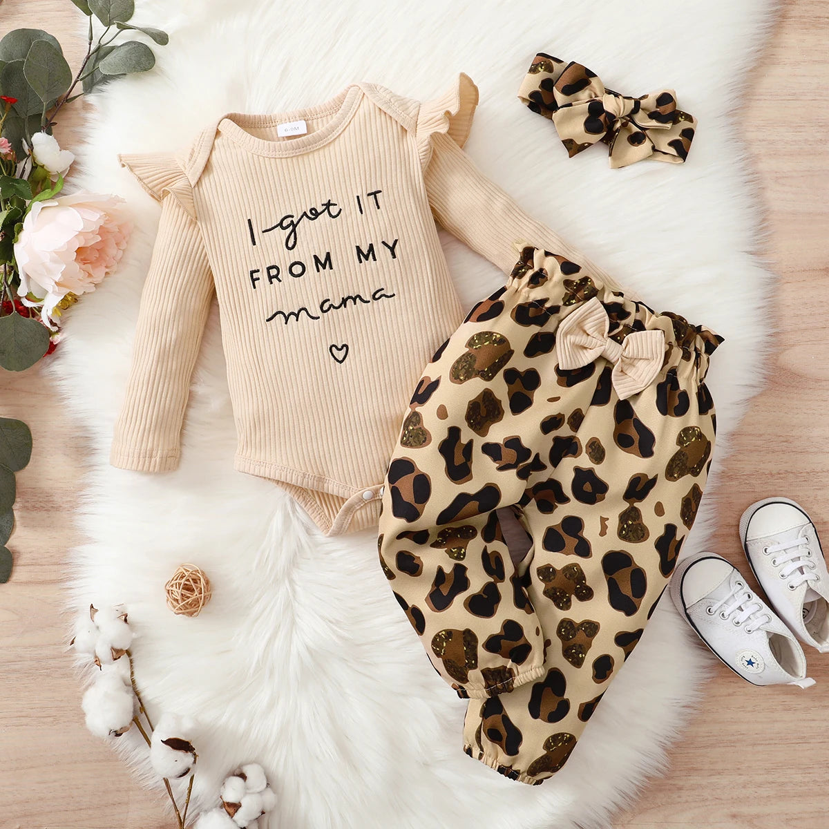 Conjunto de ropa para niña recién nacida de 0 a 18 meses, mono de manga larga, pantalones de leopardo y diadema, 3 uds., trajes de moda de otoño para niño niña